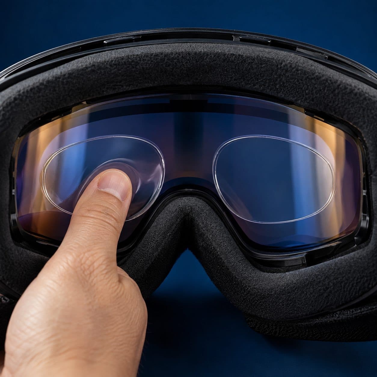 Concept Lens sendo pressionada dentro de uma máscara de esqui